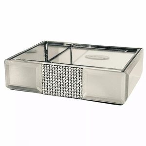 Bella Lux Rhinestone Mirrored Bathroom Soap Dish Trinket Tray